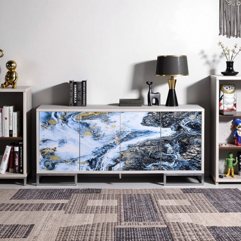 Console Liam Blue Marble Paint & Chrome - Solution de rangement élégante