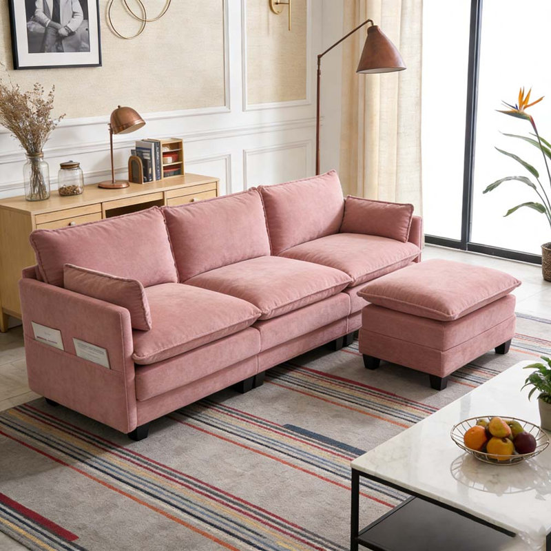 Canapé modulaire surdimensionné avec repose-pieds mobile, Rose
