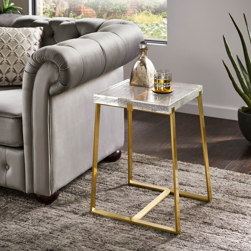 Degolier Cast Glass Top End Table, Brass