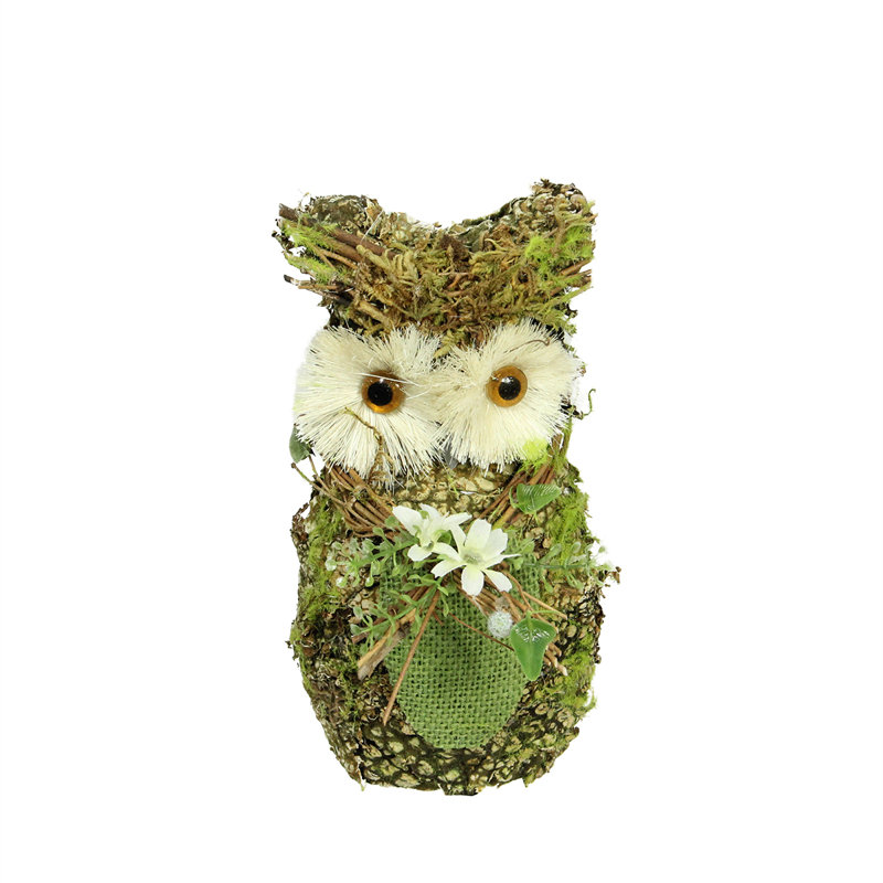 11" Brown and Green Woodland Owl Figurine with Natural Accents