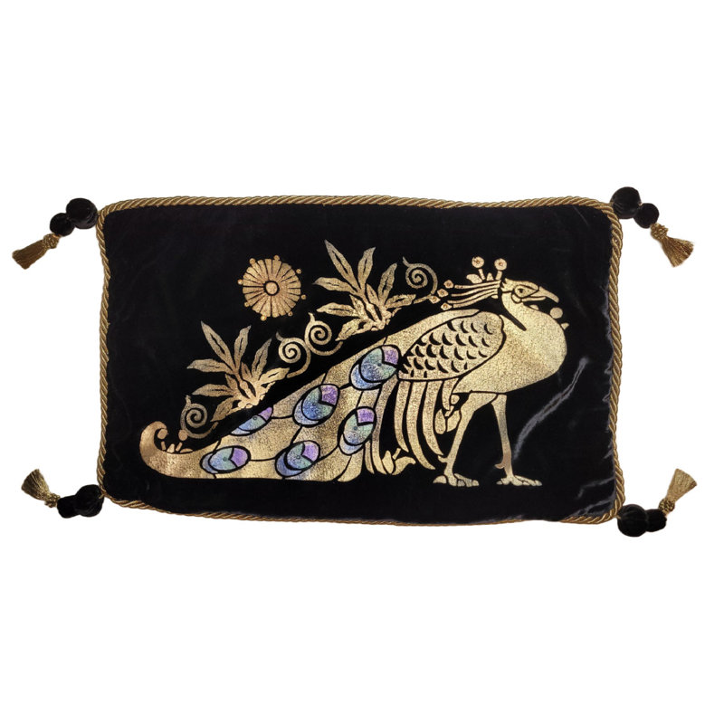 Peacock I Velvet Rectangular Pillow Cover