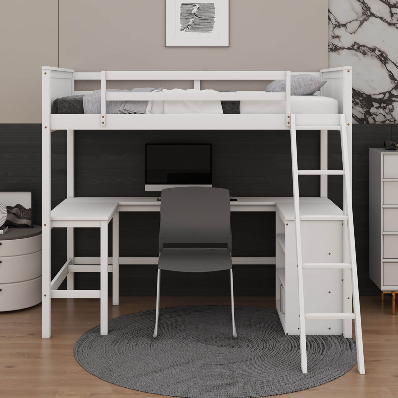 Lit mezzanine simple avec tablettes et bureau