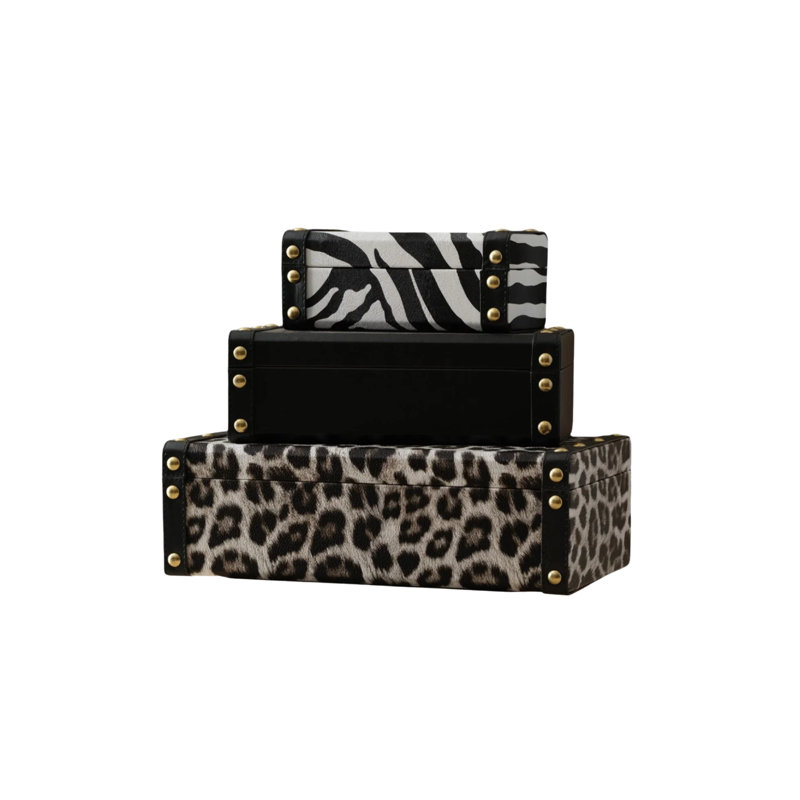 Ensemble de trois boîtes de rangement en cuir, Noir