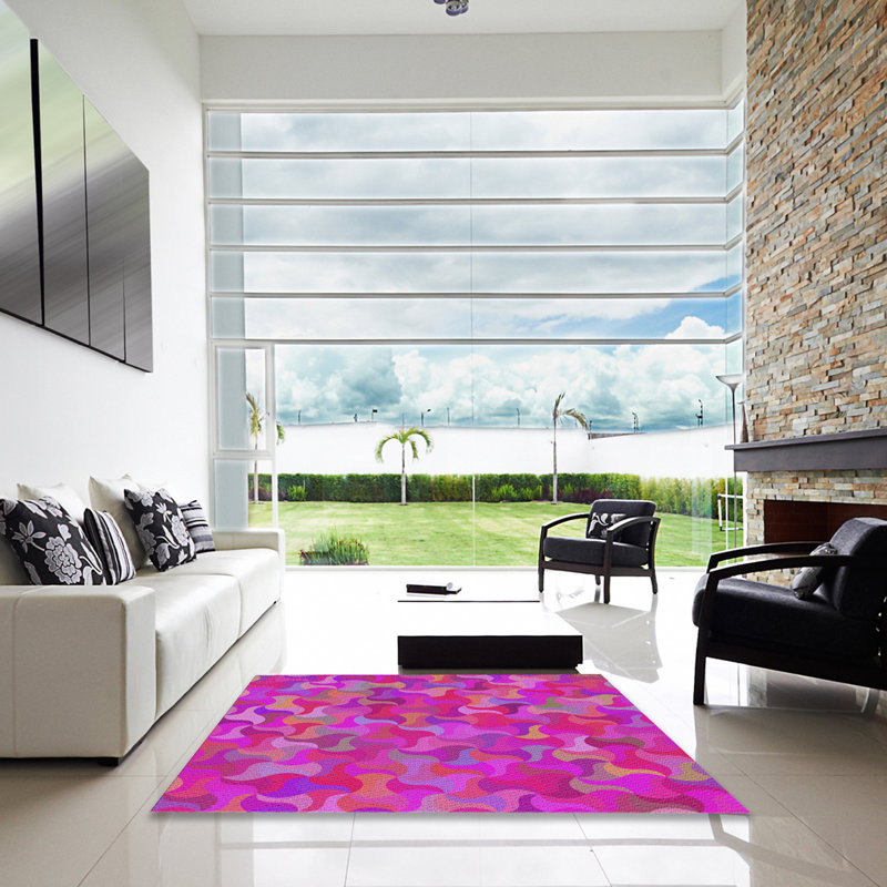 Tapis rose tissé à la machine, Carré 4 pi