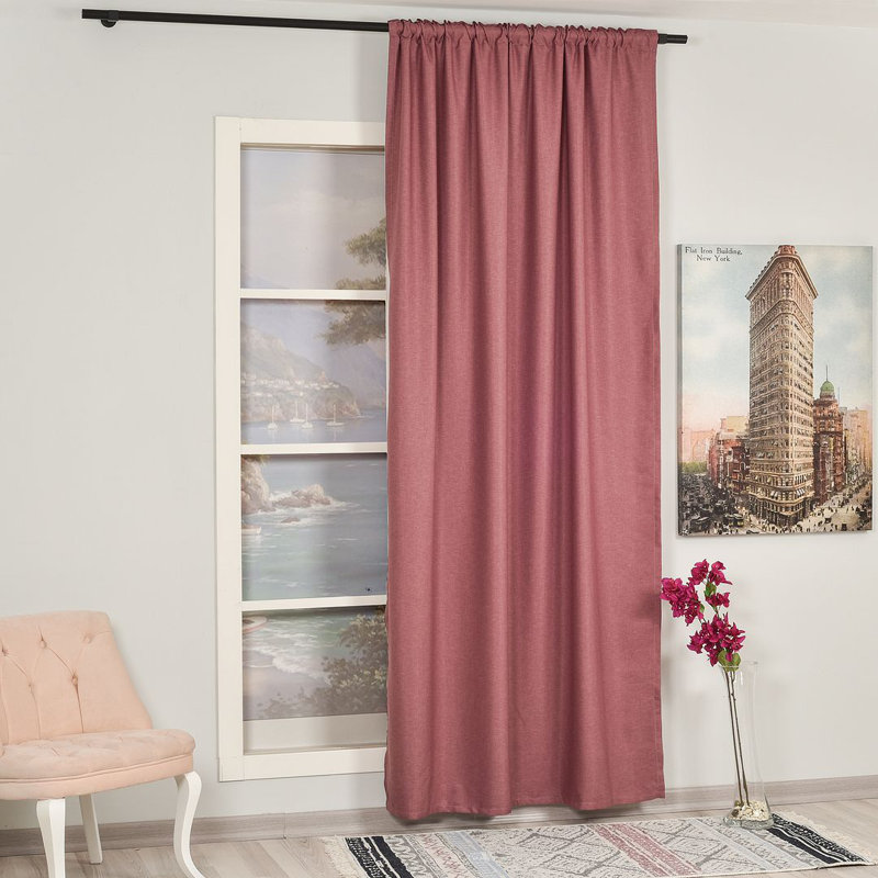 Extra Long & Extra Wide Faux Linen Decorative Curtain Single Panel, Rose Pink, 280cm Width x 200cm Drop