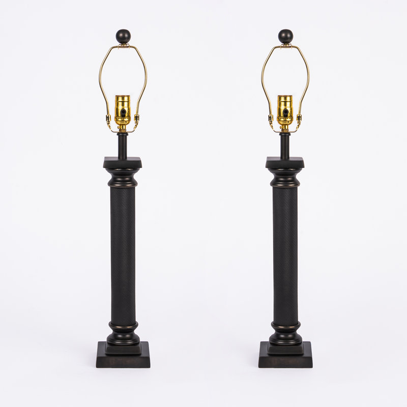 Textured Black Metal Candlestick Table Lamp (Set Of 2)