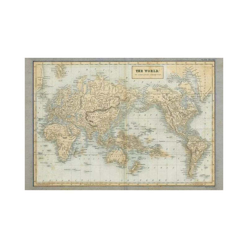 «The World Map Neutral» par Wild Apple Portfolio - impression sur toile tendue, H 26 po x l 40 po x 1,5 po