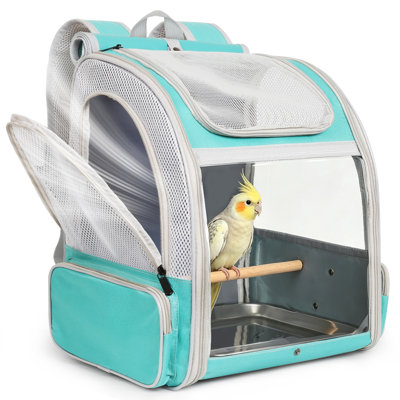 Sac à dos de transport pour oiseaux de petite à moyenne taille, avec filet aéré sur 3 côtés et fenêtre transparente à l'avant, perchoir et plateau inclus.