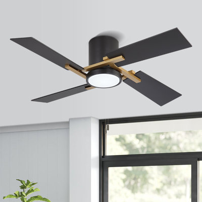 Ventilateur de plafond encastré 48 po avec 4 pales bicolores à 4 lumières à intensité variable, réversible, avec moteur à courant continu et télécommande, sable et noir 
