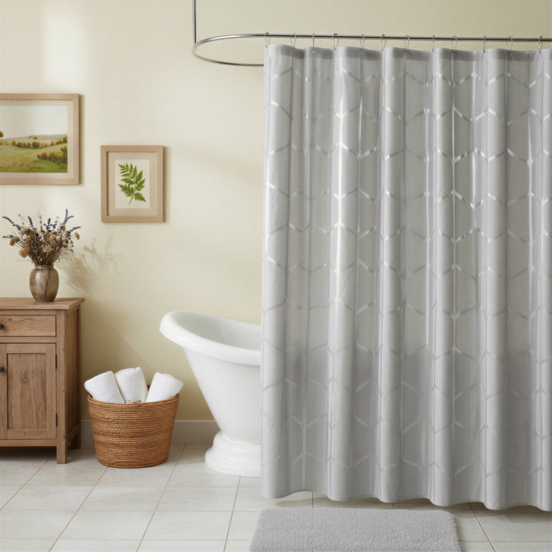 Rideau de douche géométrique blanc minimaliste, rideau de douche moderne léger avec motif métallique