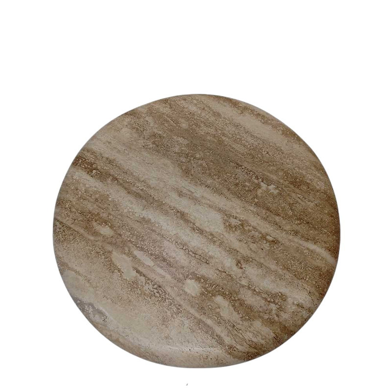 Modern Contemporary Round Stone Coffee Table With Hand Forged Wrought Iron