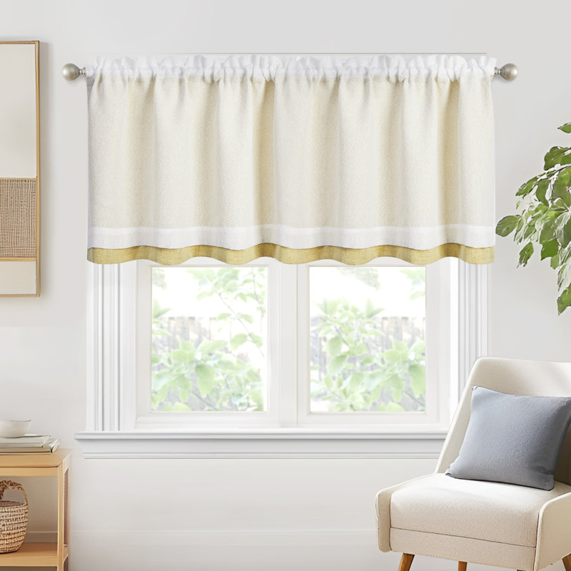 Double Layer Valance, Rustic Overlay Rod Pocket Window Valance, Yellow, 42" W x 19" L