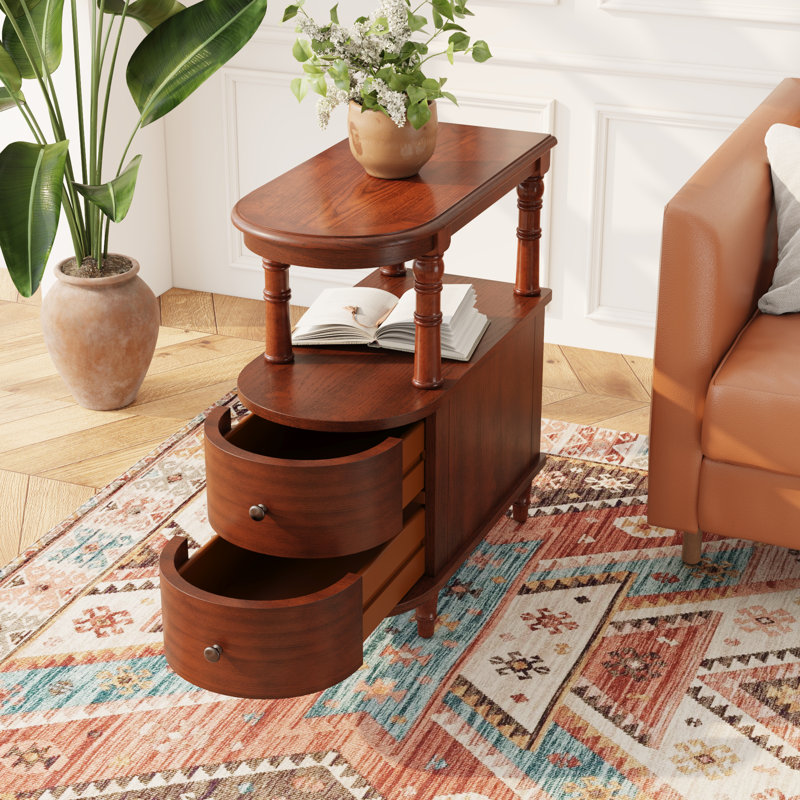 Wexford Collection Mid-Century Modern Wood End Table with Drawers and Storage, Narrow Rectangular Side Table for Living Room, Bedroom and Small Spaces