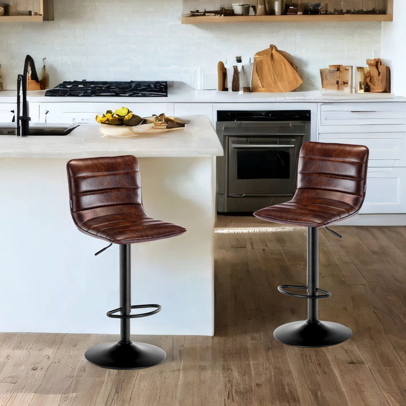 Kastoori Adjustable Height Swivel Bar Stool, Dark Brown, 2