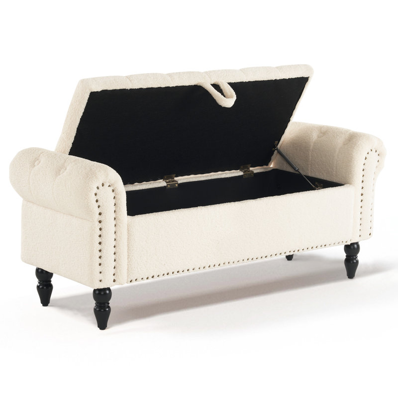 Demetric Upholstered Storage Bench, Beige