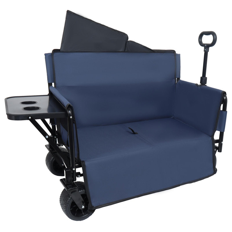 Chariot de chariot pliant convertible 3-en-1 avec banquette et plateau de table pliable monté à l'arrière - Chariot utilitaire robuste de 500 lb, roues tout-terrain d'une capacité de 180 L pour le camping