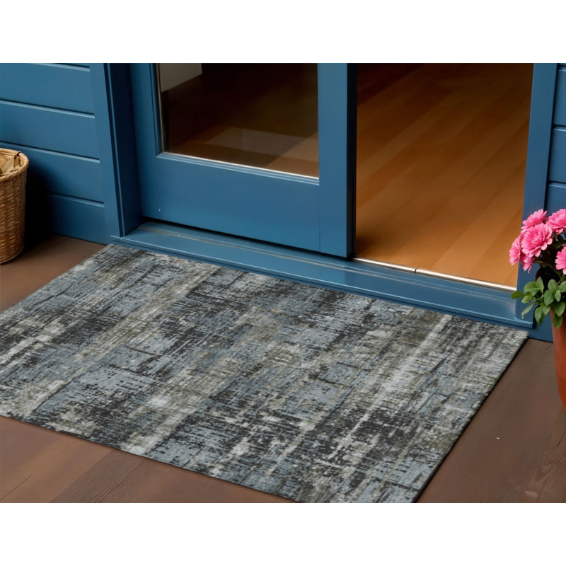 3' X 5' Charcoal And Gray Geometric Washable Indoor Outdoor Area Rug