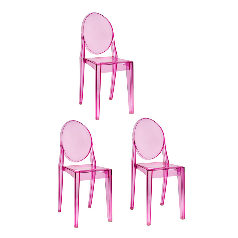 Resin Oval Back Victoria Chair, Armless Seat, 3 Chair Bundle by Chivari, Fuchsia