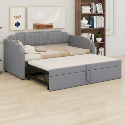 Comfort Upholstered Daybed Frame with Pop-Up Trundle & USB Charging Ports