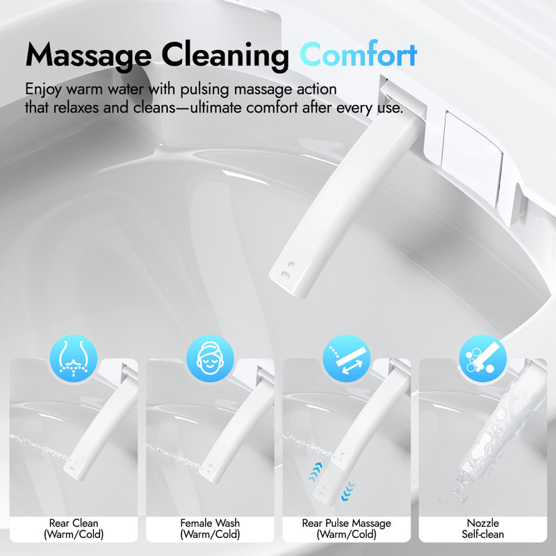 BCANHOME Compact Smart Toilet with Bidet, Auto Open/Close Lid, Heated Seat, 1.28 GPF Flush, Warm Wash & Dryer, Massage Clean, Soft-Close, Remote Control, Gentle Night Light, Space-Saving