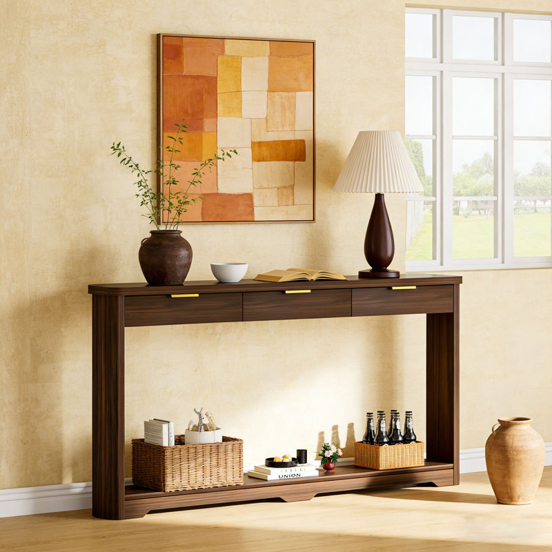 Console moderne avec tablette et tiroirs, Noyer