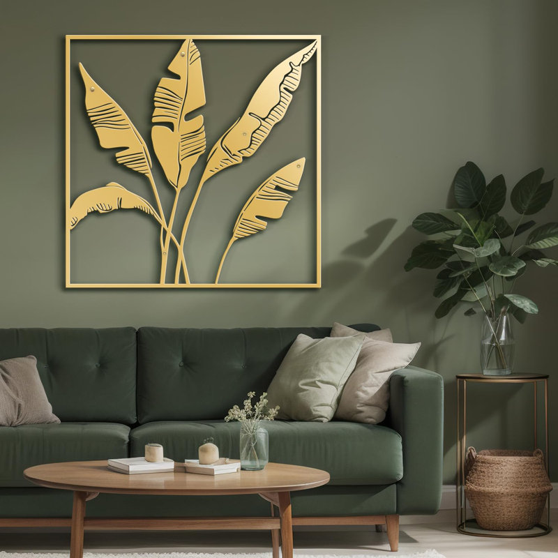Banana Leaves Minimalist Modern Abstract Wall Accent Sculpture Hanging Decoration Metal Wall Decor, 30" H x 30" W x 0.05" D