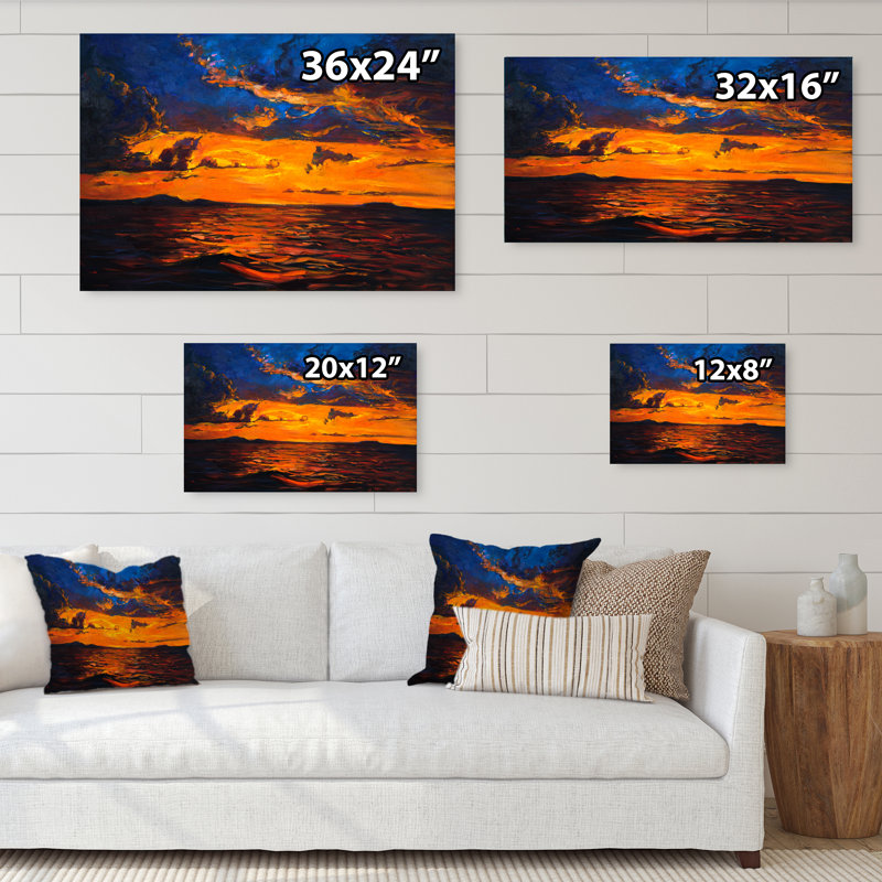 Mistik Sunset Ocena - reproduction d'art sur toile, H 8 po x l 12 po x P 1 po, Toile tendue