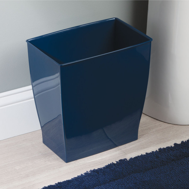 iDesign Set of 2 Small Rectangular Bathroom Trash Cans, Blue