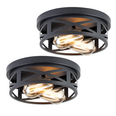 2-Light Black Farmhouse Flush Mount Ceiling Light-2 Pack (Bulbs Not Included)