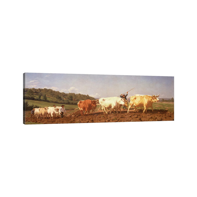 Ploughing In The Nivernais, 1850 (Private Collection) by Rosa Bonheur - Wrapped Canvas Panoramic Print