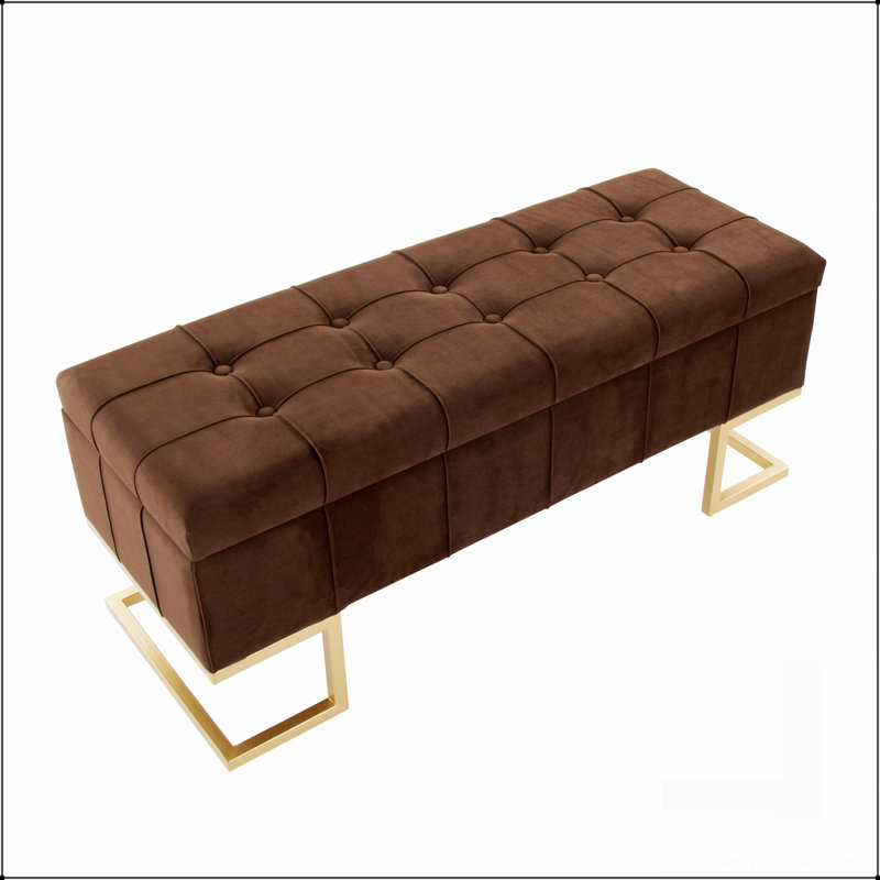 Banc de rangement en acier doré, Brun
