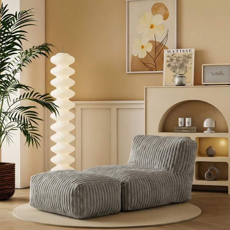 Fauteuil à billes sans accoudoirs avec siège profond et sans siège, Velours côtelé gris pâle