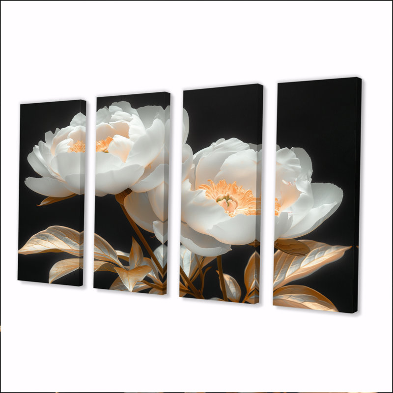Ensemble de reproductions d'art transparentes et élégantes, pivoines et or blanc III, H 28 po x l 48 po