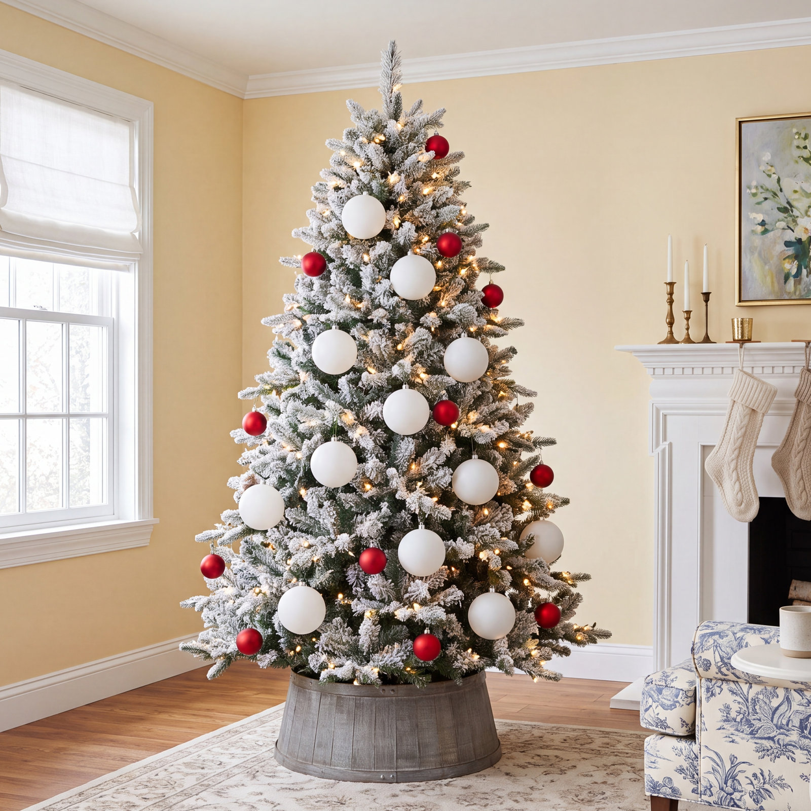 Holiday Décor Ball Ornament, White Matte, 4" H x 4" W x 4" D