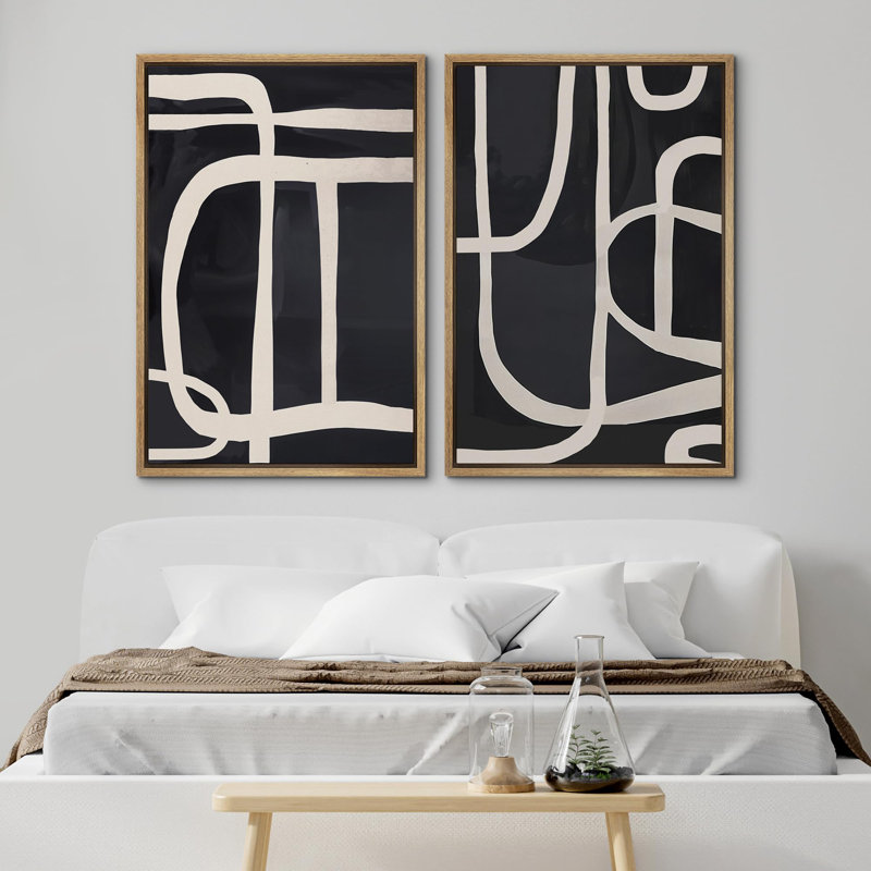 «Mid-Century Spiral Wave», 2 pièces sur toile, H 16 po x l 24 po, Encadré naturel