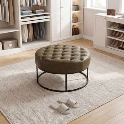 Owen Genuine Leather Round Ottoman