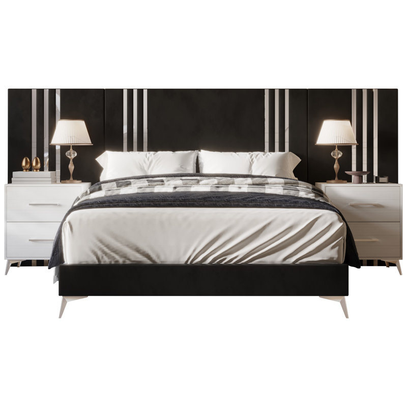 Blus Upholstered Bed, Black, Queen