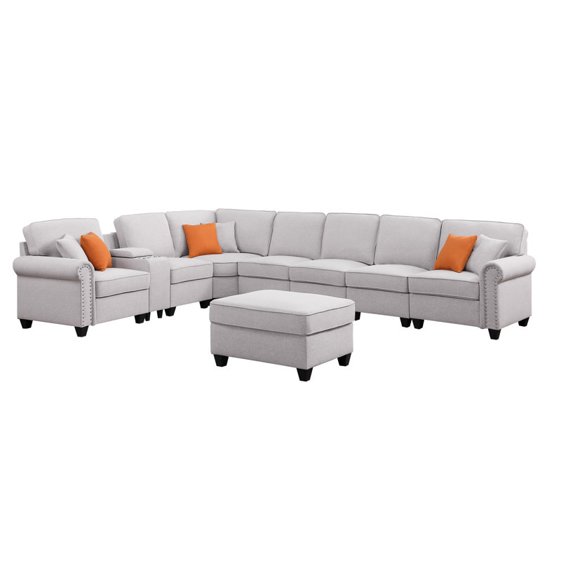 Canapé modulaire de coin avec repose-pieds Kew Gardens, Mélange de polyester gris clair 