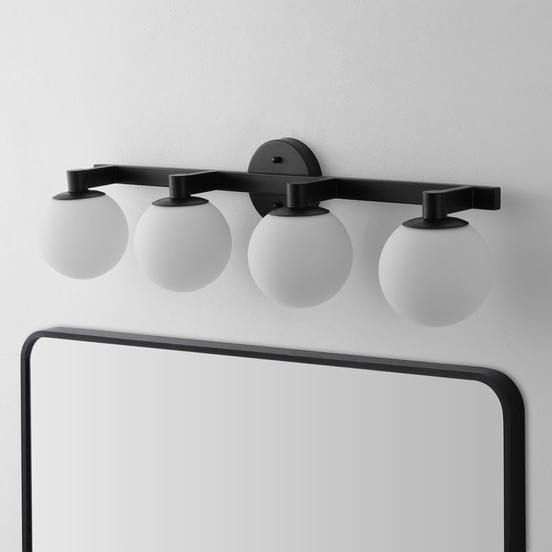 Songer Metal/Frosted Glass Modern Contemporary LED Vanity, 4 Lights, Matte Black