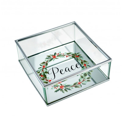 6" Silver Glass Christmas Vanity Tray