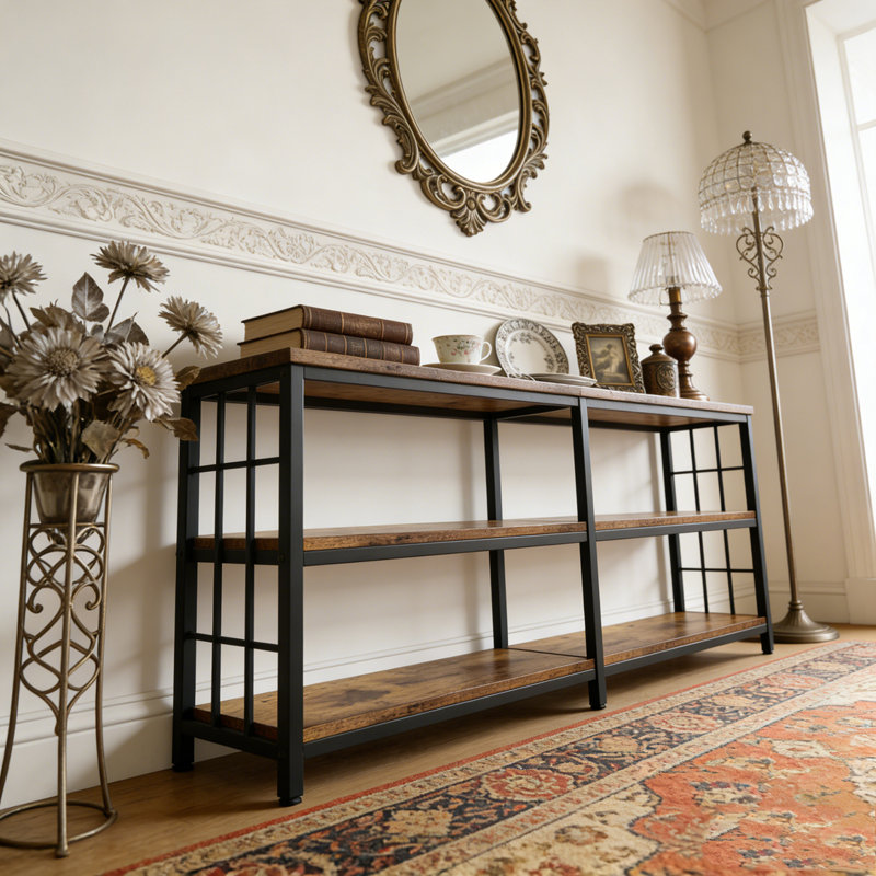3-Tier Console Table Industrial Sofa Foyer Table for Living Room