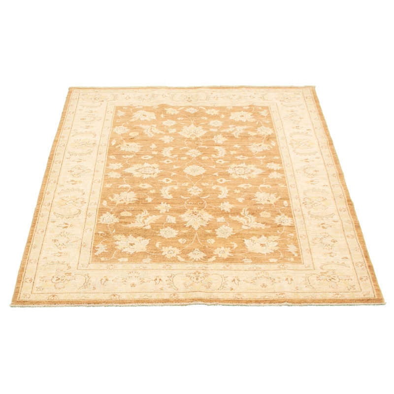 Tapis à main en laine brun/ivoire 6 pi x 8 pi 10 po one-of-kind-noué la 2010 ushak Debussy