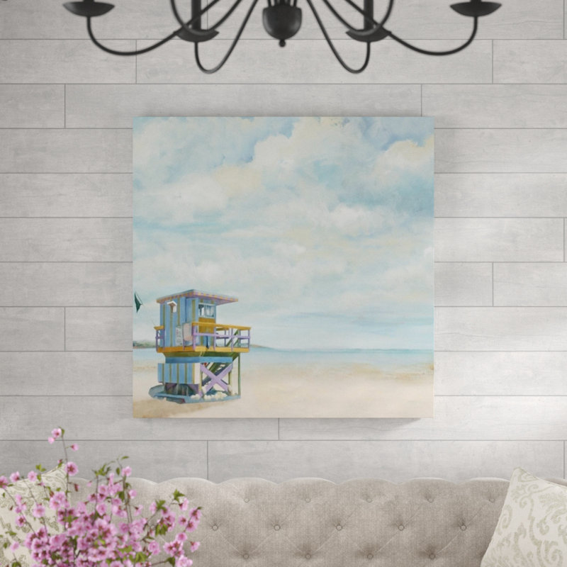 «Beach Days» par Michelle Bennett - Peinture, Image au pinceau gel, H 40 po x l 40 po