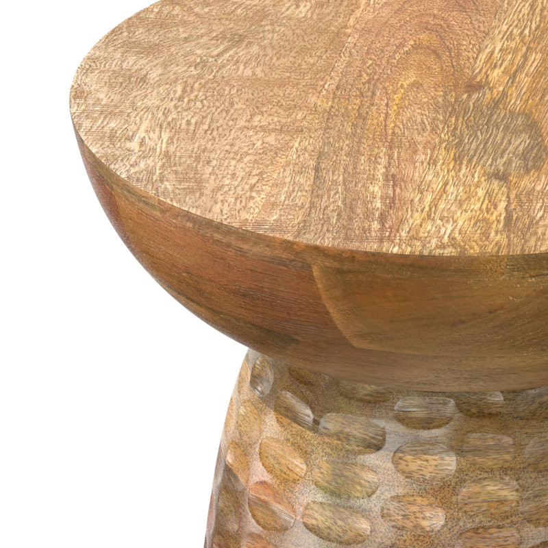 Table d'appoint contemporaine en bois de manguier massif avec finition texturée, entièrement assemblée, Naturel