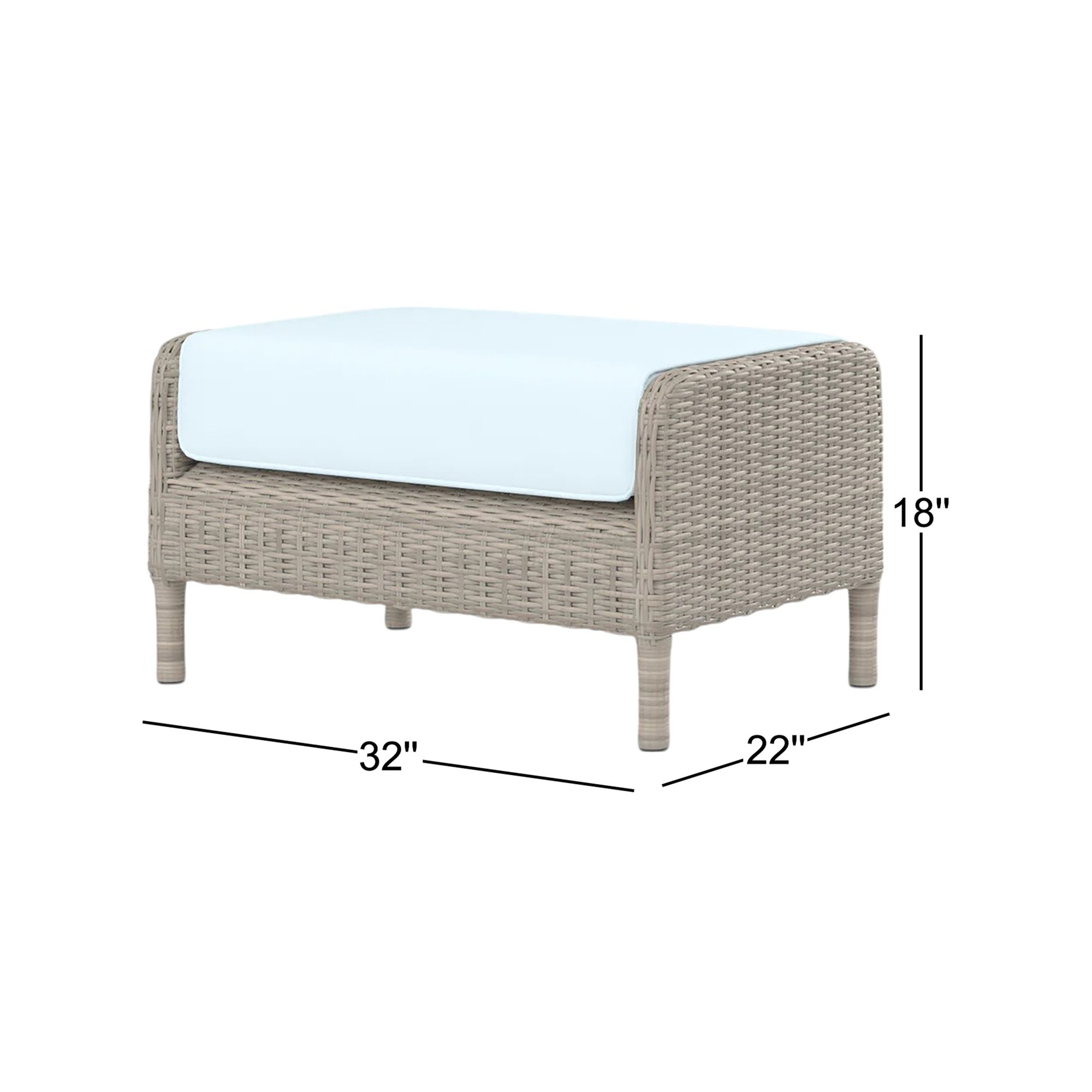 Manhattan Wicker Outdoor Ottoman with Sunbrella® Cushion, Canvas Skyline Sunbrella®