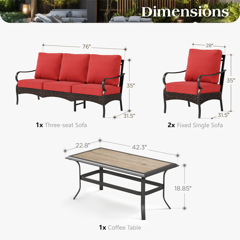 Outdoor Patio Conversation Set With Cushions, Red