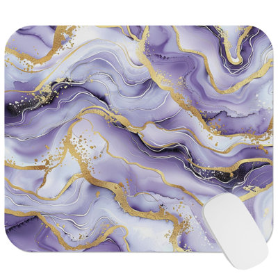 Abstract Purple & Gold Marble Geode XVIII Crystals Geode Modern Gaming Cute Office Laptop Desk Pad Gift Mat Square Rectangle Non-Slip Mousepad