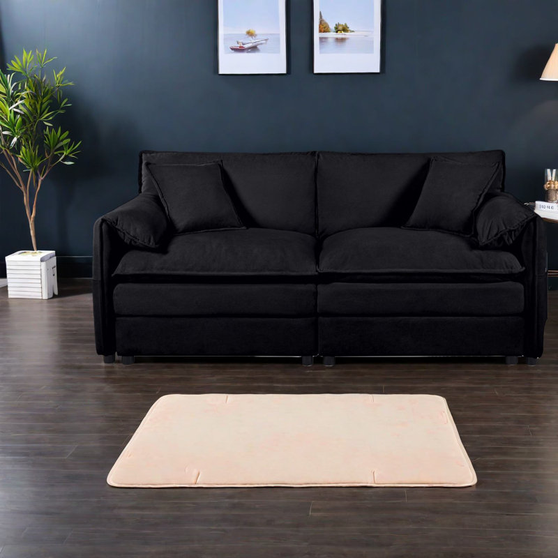 Causeuse moderne surdimensionnée en chenille, canapé profond et confortable pour le salon, noir