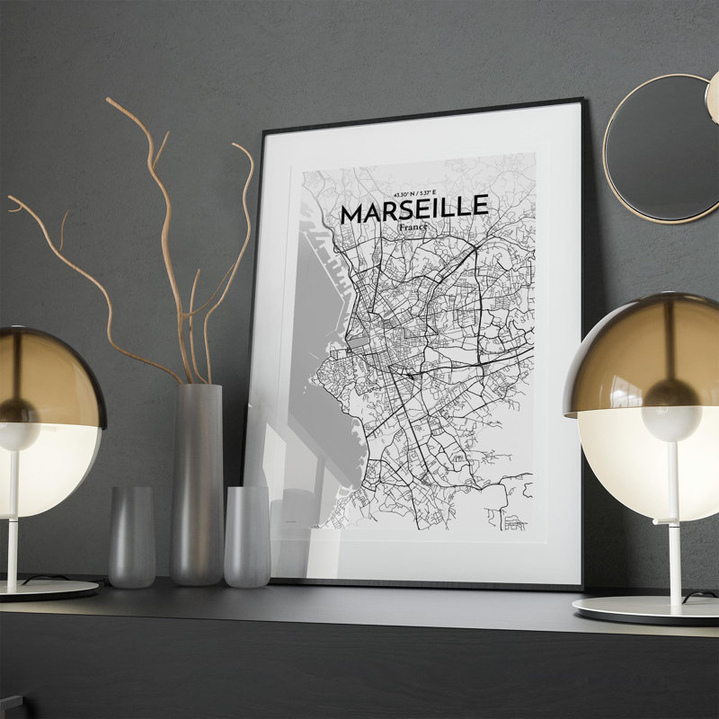 Marseille City Map In Tones - No Frame Print, 17cm H x 11cm W x 0.05cm D