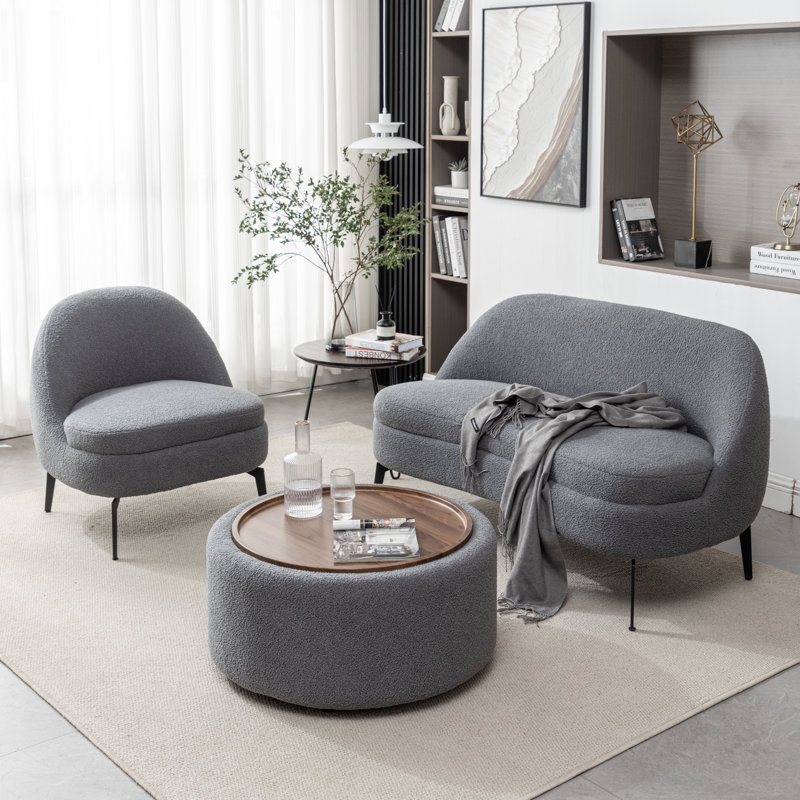 Ensemble de salon 3 pièces Bula, Polyester gris